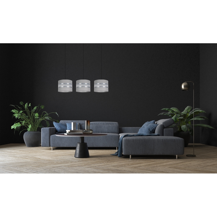 Ljuskrona med upphängningsrem CORAL 3xE27/60W/230V grå