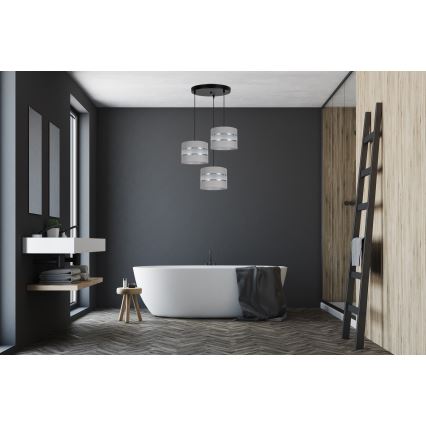 Ljuskrona med upphängningsrem CORAL 3xE27/60W/230V grå
