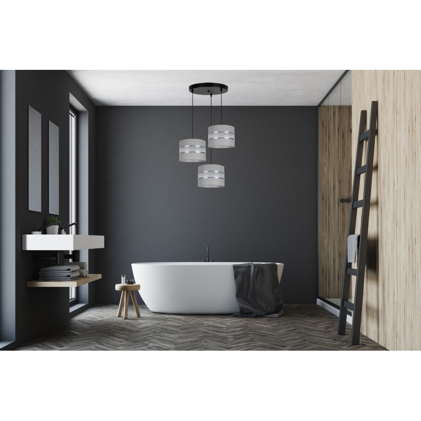 Ljuskrona med upphängningsrem CORAL 3xE27/60W/230V grå