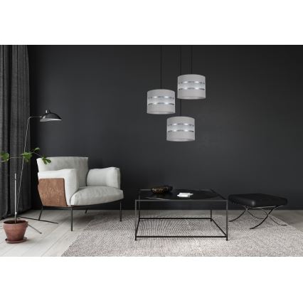 Ljuskrona med upphängningsrem CORAL 3xE27/60W/230V grå