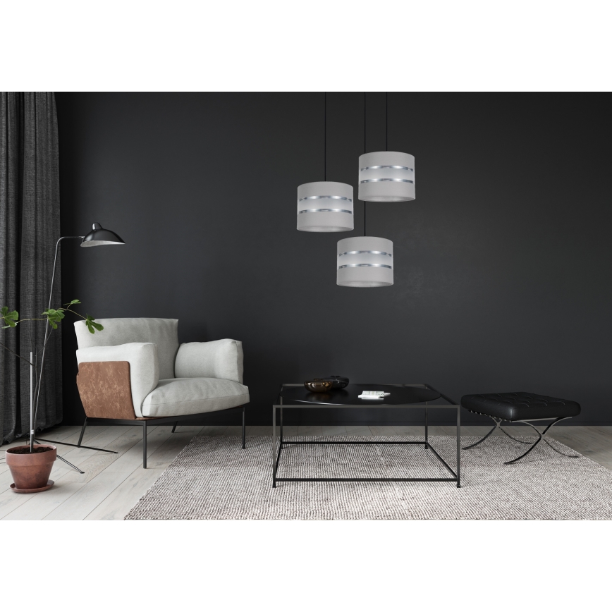 Ljuskrona med upphängningsrem CORAL 3xE27/60W/230V grå