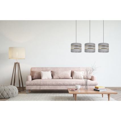 Ljuskrona med upphängningsrem CORAL 3xE27/60W/230V grå