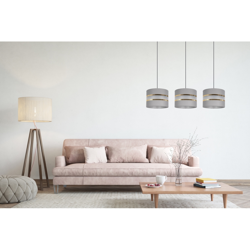 Ljuskrona med upphängningsrem CORAL 3xE27/60W/230V grå