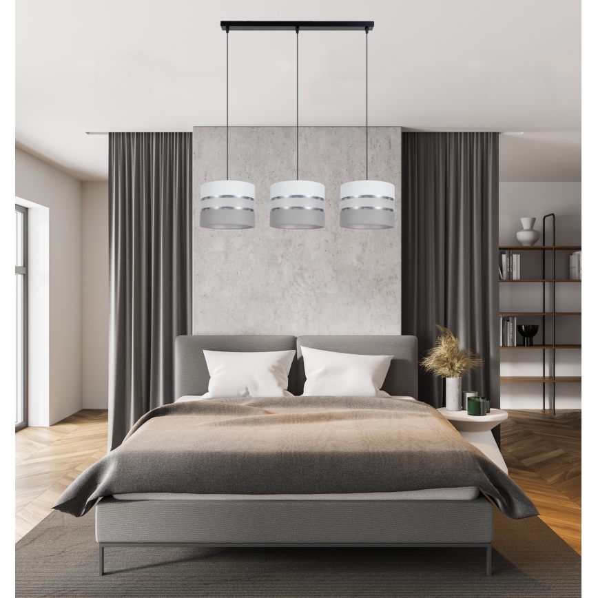 Ljuskrona med upphängningsrem CORAL 3xE27/60W/230V vit/grå