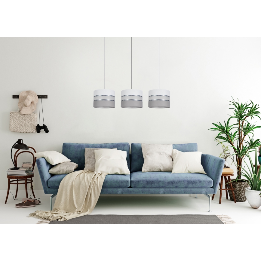 Ljuskrona med upphängningsrem CORAL 3xE27/60W/230V vit/grå