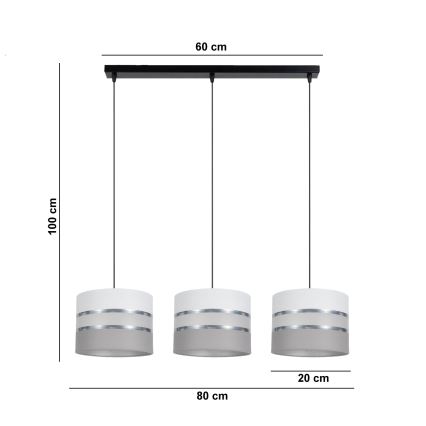 Ljuskrona med upphängningsrem CORAL 3xE27/60W/230V vit/grå