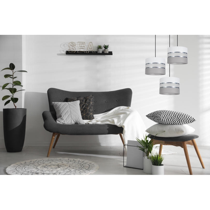 Ljuskrona med upphängningsrem CORAL 3xE27/60W/230V vit/grå