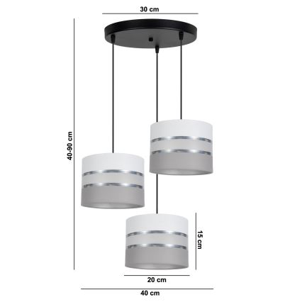 Ljuskrona med upphängningsrem CORAL 3xE27/60W/230V vit/grå