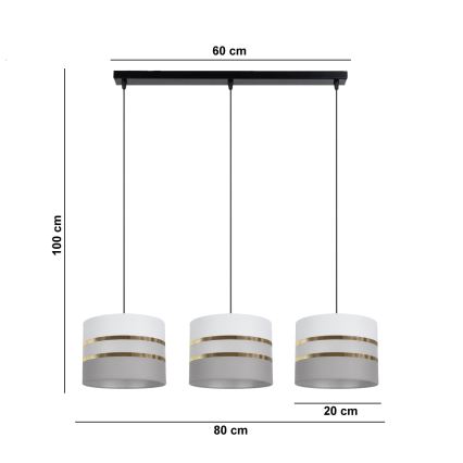 Ljuskrona med upphängningsrem CORAL 3xE27/60W/230V vit/grå
