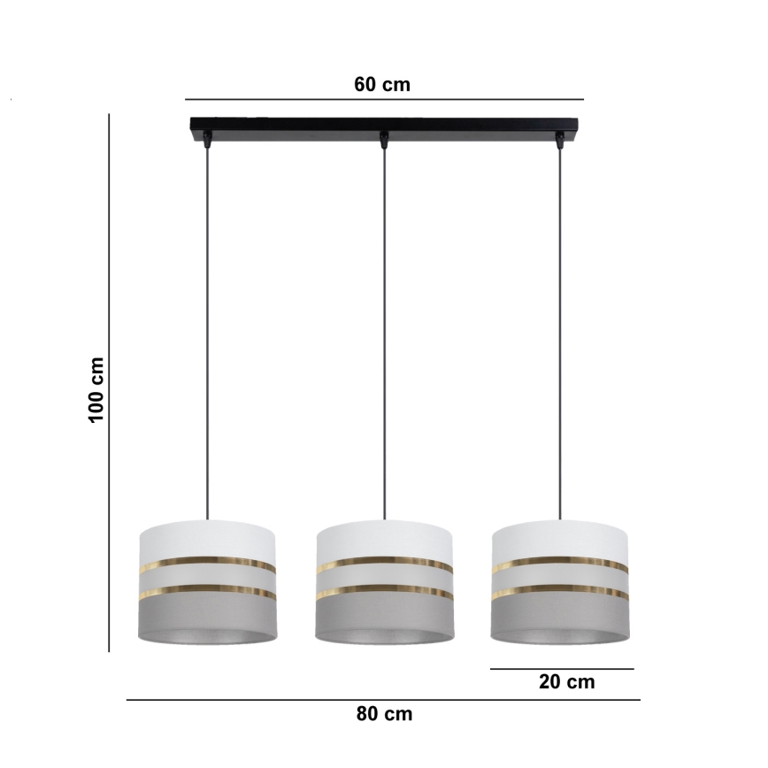 Ljuskrona med upphängningsrem CORAL 3xE27/60W/230V vit/grå