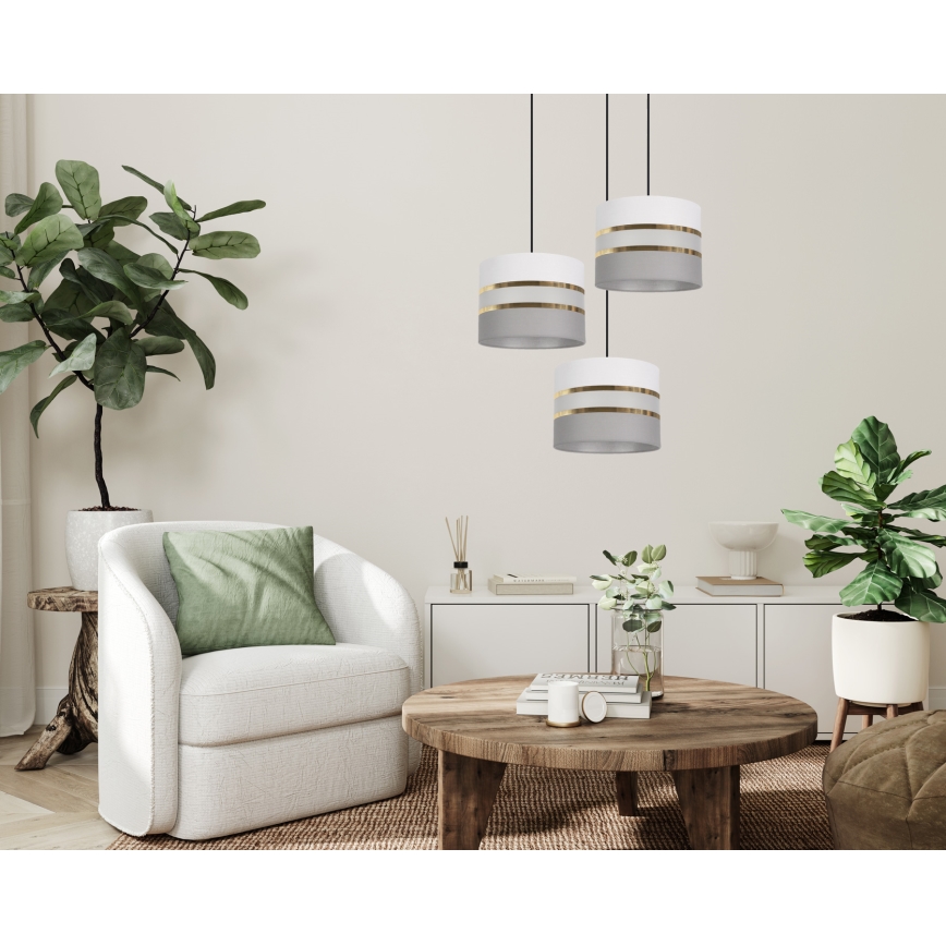 Ljuskrona med upphängningsrem CORAL 3xE27/60W/230V vit/grå
