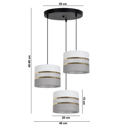 Ljuskrona med upphängningsrem CORAL 3xE27/60W/230V vit/grå