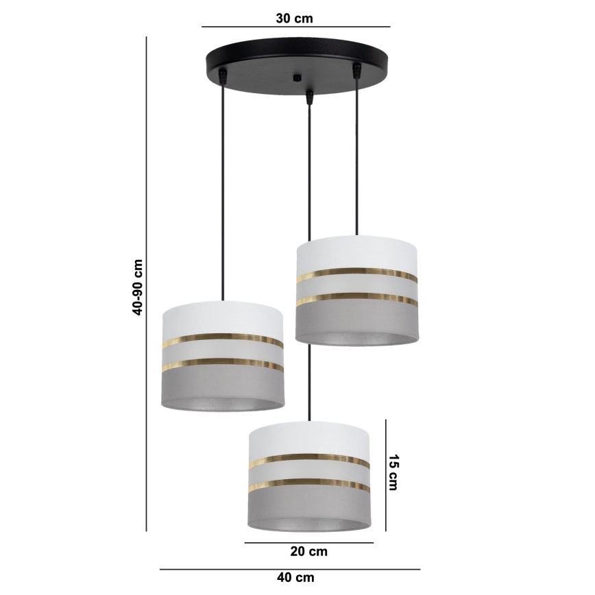 Ljuskrona med upphängningsrem CORAL 3xE27/60W/230V vit/grå