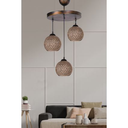 Ljusskrona med upphängningsrem  CRAYON 3xE27/60W/230V beige 