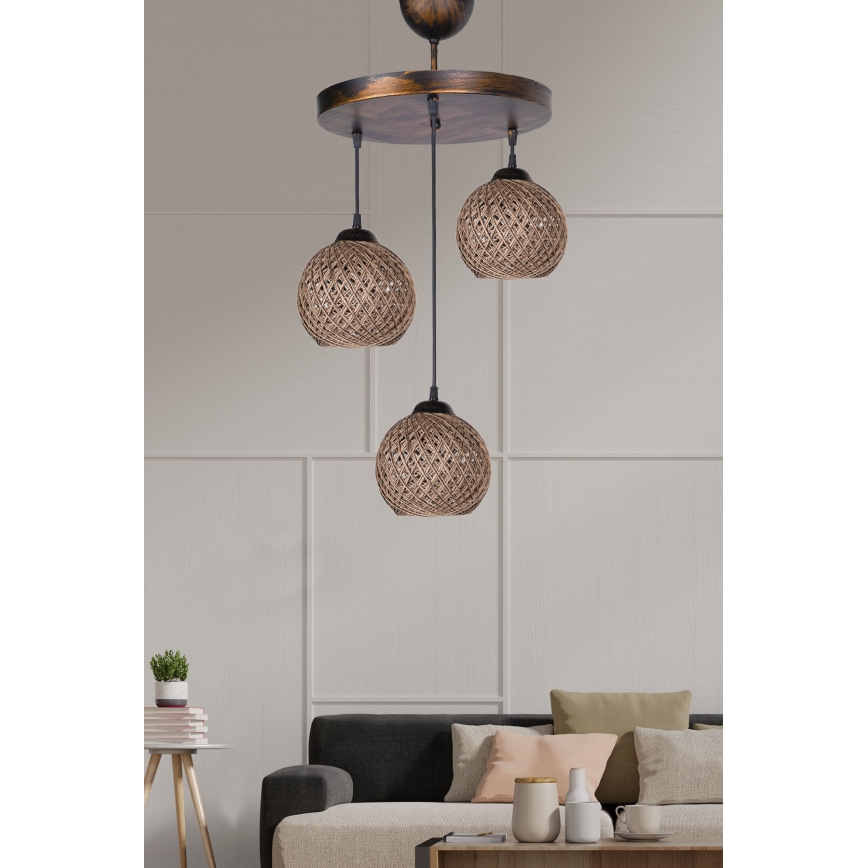 Ljusskrona med upphängningsrem  CRAYON 3xE27/60W/230V beige 