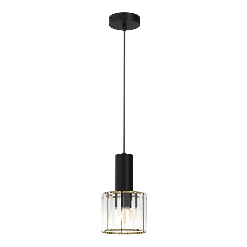 Ljuskrona med upphängningsrem CRISTAL 1xE27/60W/230V svart