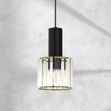 Ljuskrona med upphängningsrem CRISTAL 1xE27/60W/230V svart