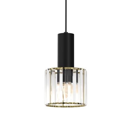 Ljuskrona med upphängningsrem CRISTAL 1xE27/60W/230V svart