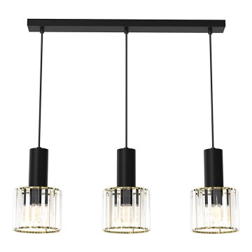 Ljuskrona med upphängningsrem CRISTAL 3xE27/60W/230V svart