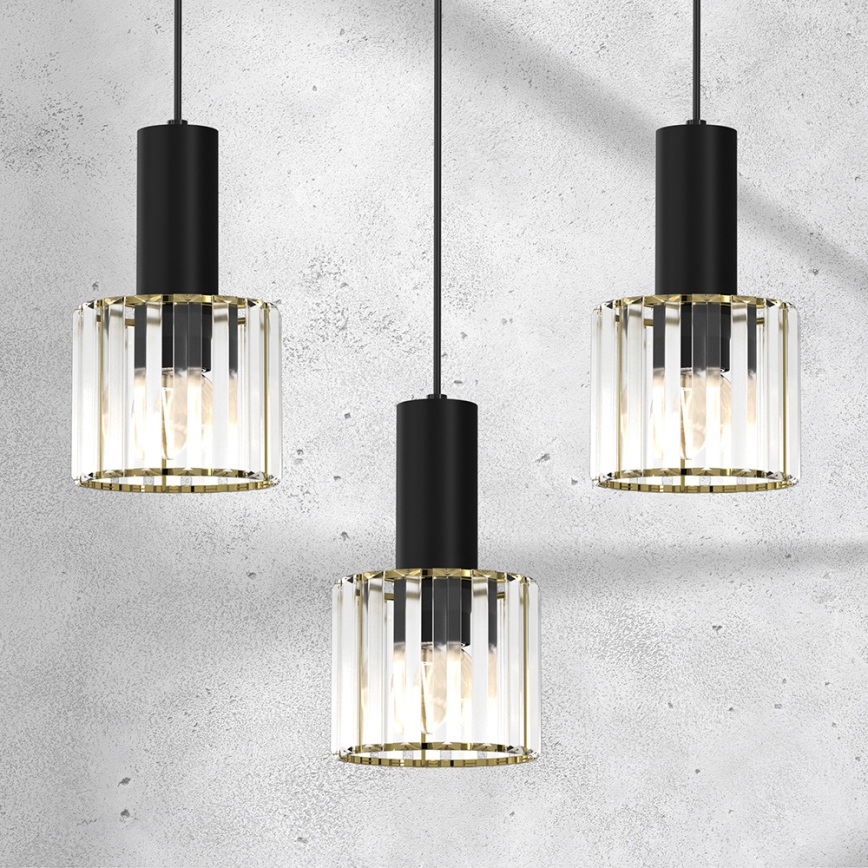 Ljuskrona med upphängningsrem CRISTAL 3xE27/60W/230V svart