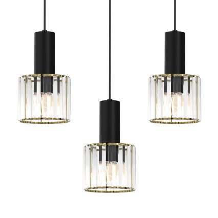 Ljuskrona med upphängningsrem CRISTAL 3xE27/60W/230V svart