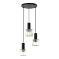 Ljuskrona med upphängningsrem CRISTAL 3xE27/60W/230V svart