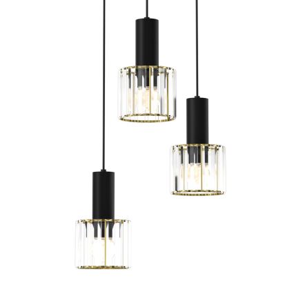 Ljuskrona med upphängningsrem CRISTAL 3xE27/60W/230V svart