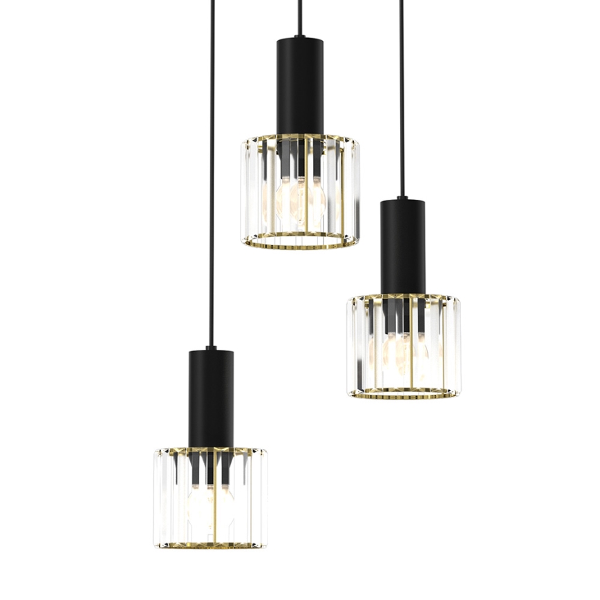 Ljuskrona med upphängningsrem CRISTAL 3xE27/60W/230V svart