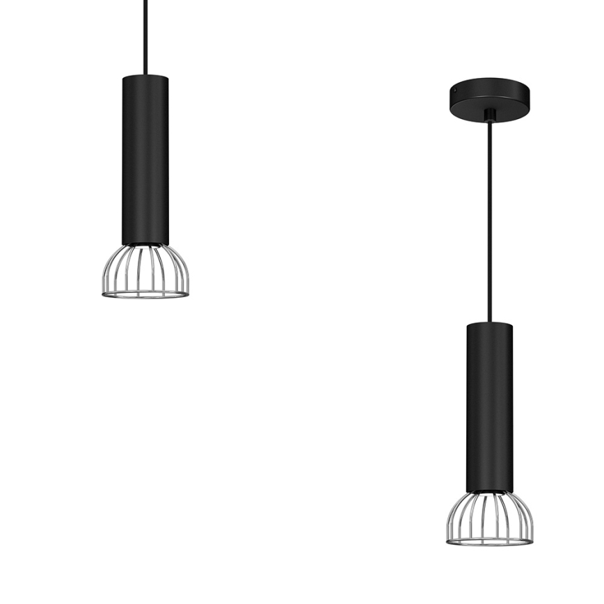 Ljusskrona med upphängningsrem  DANTE 1xGU10/25W/230V svart /blank krom 