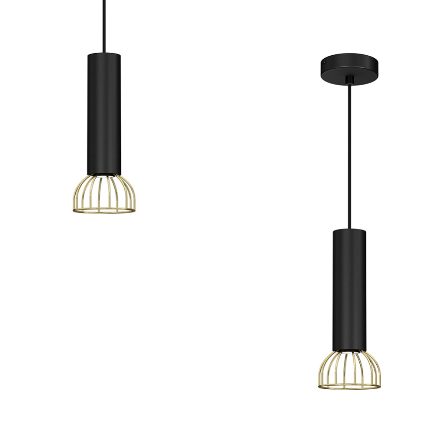 Ljusskrona med upphängningsrem  DANTE 1xGU10/25W/230V svart /gyllene