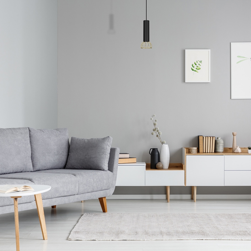 Ljusskrona med upphängningsrem  DANTE 1xGU10/25W/230V svart /gyllene