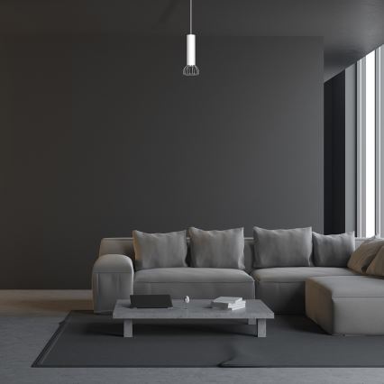 Ljusskrona med upphängningsrem  DANTE 1xGU10/25W/230V vit /blank krom 