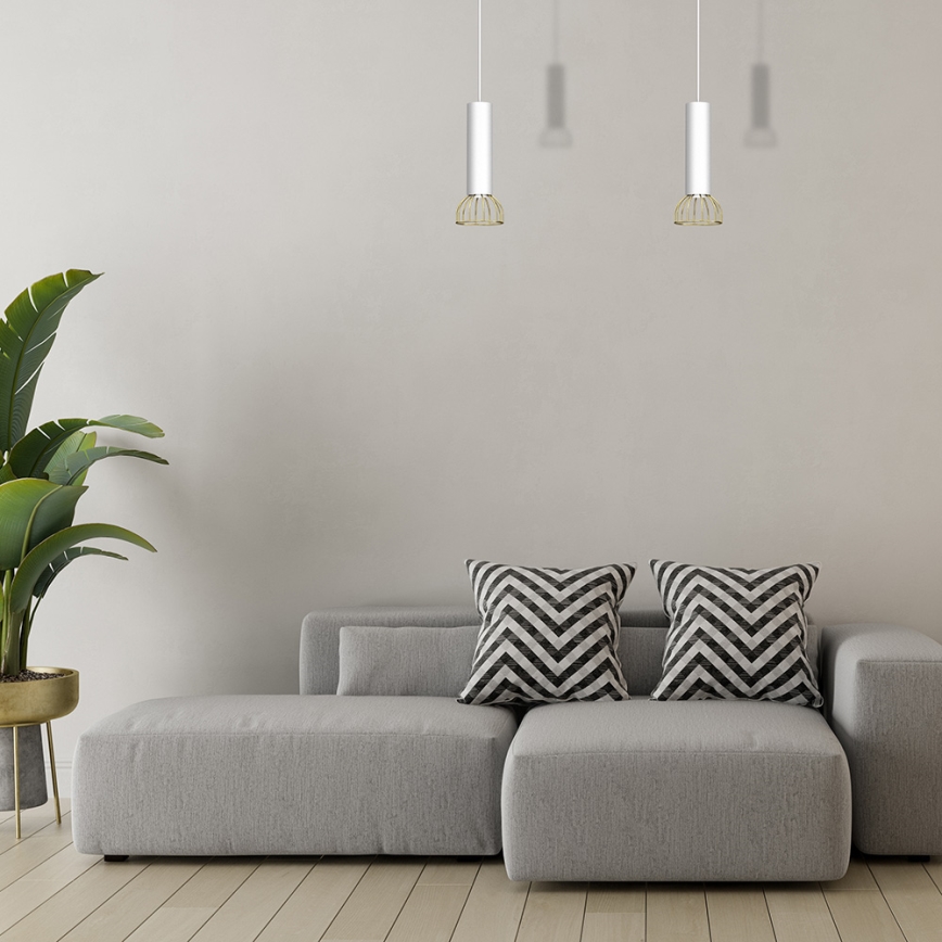 Ljusskrona med upphängningsrem  DANTE 1xGU10/25W/230V vit /gyllene