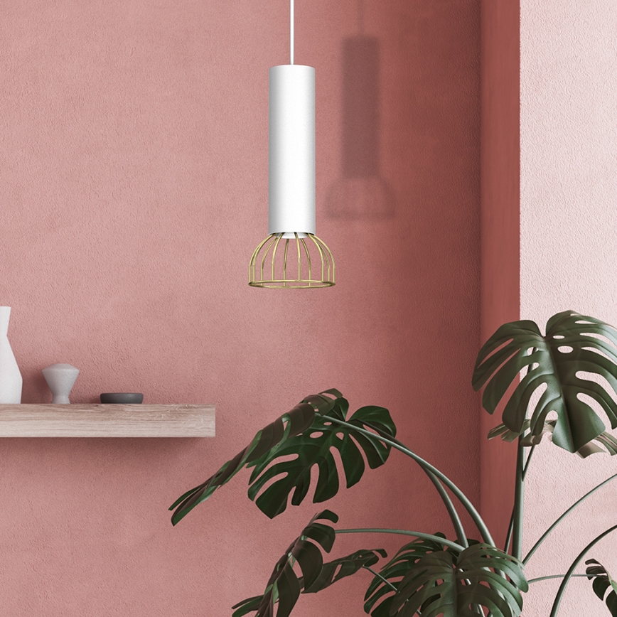 Ljusskrona med upphängningsrem  DANTE 1xGU10/25W/230V vit /gyllene