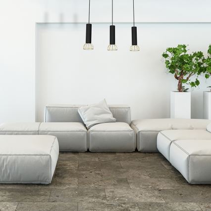Ljusskrona med upphängningsrem  DANTE 3xGU10/25W/230V svart /gyllene 