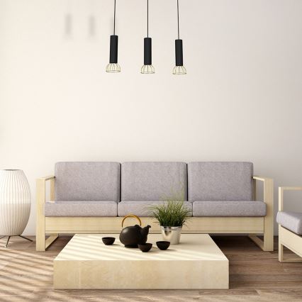 Ljusskrona med upphängningsrem  DANTE 3xGU10/25W/230V svart /gyllene 