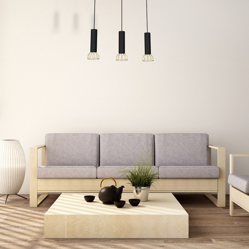 Ljusskrona med upphängningsrem  DANTE 3xGU10/25W/230V svart /gyllene 
