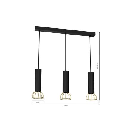 Ljusskrona med upphängningsrem  DANTE 3xGU10/25W/230V svart /gyllene 