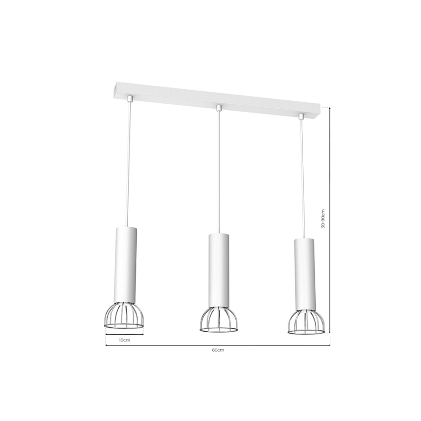 Ljusskrona med upphängningsrem  DANTE 3xGU10/25W/230V vit /blank krom 