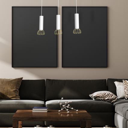 Ljusskrona med upphängningsrem  DANTE 3xGU10/25W/230V vit /gyllene 