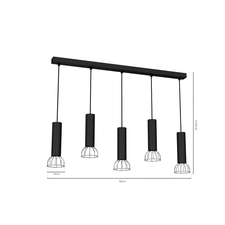 Ljusskrona med upphängningsrem  DANTE 5xGU10/25W/230V svart /blank krom