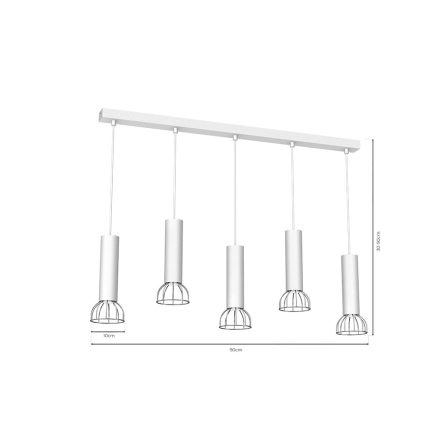 Ljusskrona med upphängningsrem  DANTE 5xGU10/25W/230V vit /blank krom 