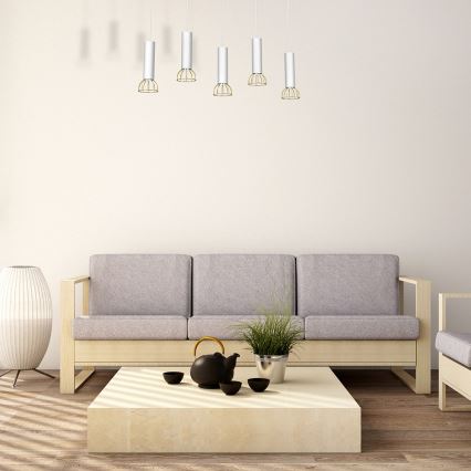 Ljusskrona med upphängningsrem  DANTE 5xGU10/25W/230V vit /gyllene