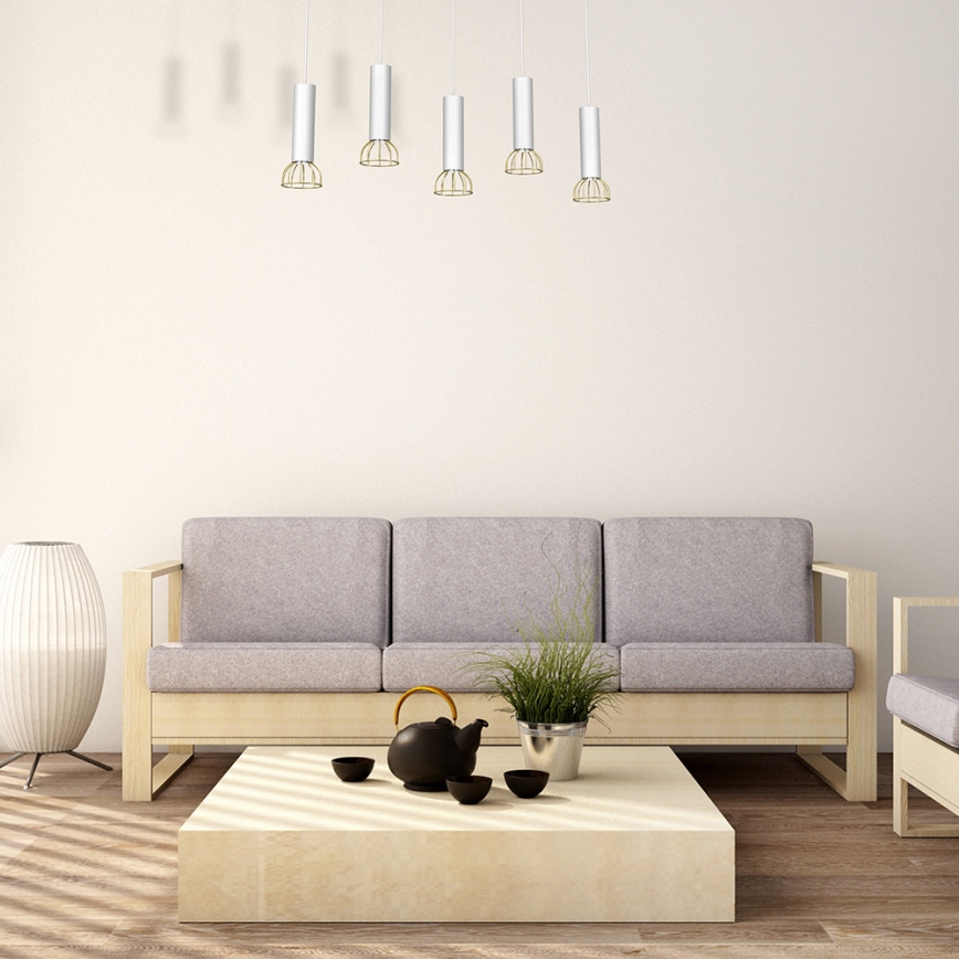 Ljusskrona med upphängningsrem  DANTE 5xGU10/25W/230V vit /gyllene