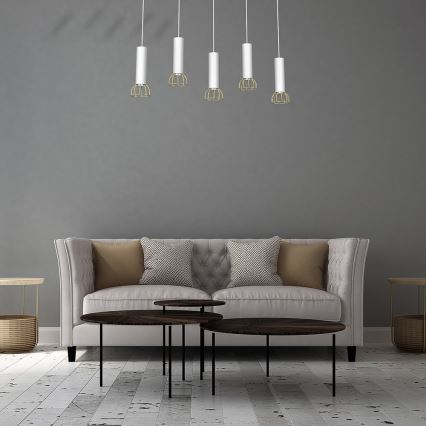 Ljusskrona med upphängningsrem  DANTE 5xGU10/25W/230V vit /gyllene