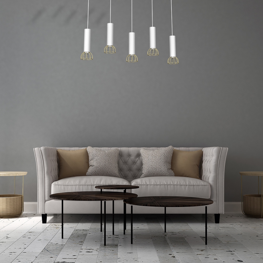 Ljusskrona med upphängningsrem  DANTE 5xGU10/25W/230V vit /gyllene