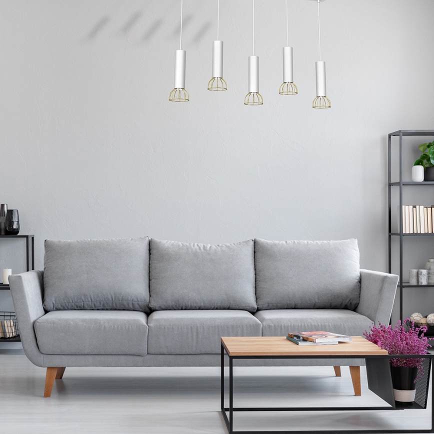 Ljusskrona med upphängningsrem  DANTE 5xGU10/25W/230V vit /gyllene
