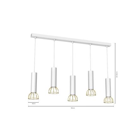 Ljusskrona med upphängningsrem  DANTE 5xGU10/25W/230V vit /gyllene