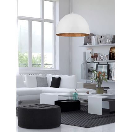 Ljusskrona med upphängningsrem  DIAMENT 1xE27/60W/230V diameter  35 cm vit /koppar