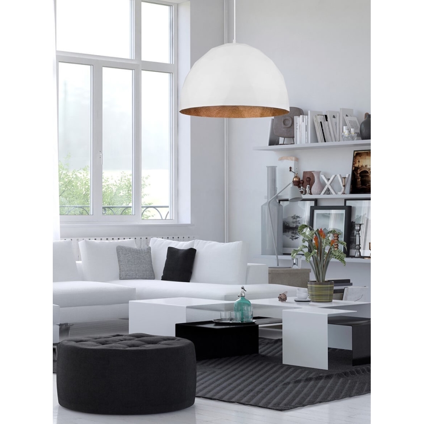 Ljusskrona med upphängningsrem  DIAMENT 1xE27/60W/230V diameter  35 cm vit /koppar
